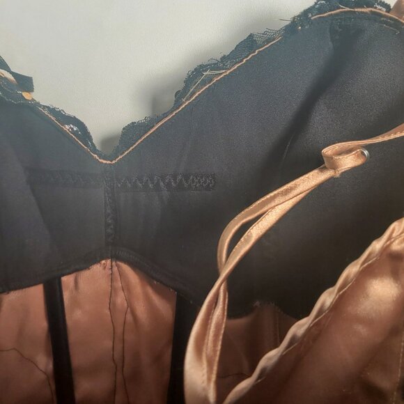 Gold Satin Bustier Corset with Black Lace & Sequins – NWT - Picture 7 of 12